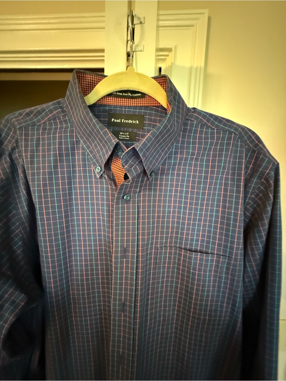 Paul Fredrick Blue Plaid Button-Down Men's Shirt